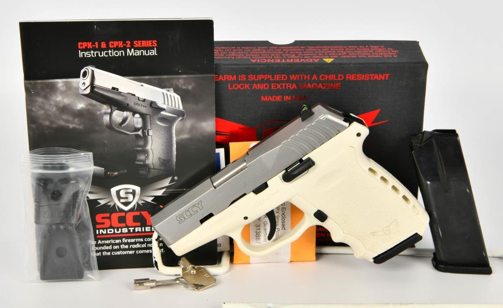 SCCY CPX-2 Semi Auto Pistol 9MM White: Up Next We Have a SCCY CPX-2 Semi Auto Pistol Chambered in 9MM, It Comes With Two Magazines, Paperwork, and Factory Box, and Appears in Great Condition. More From The Internet Below: Giving you the co