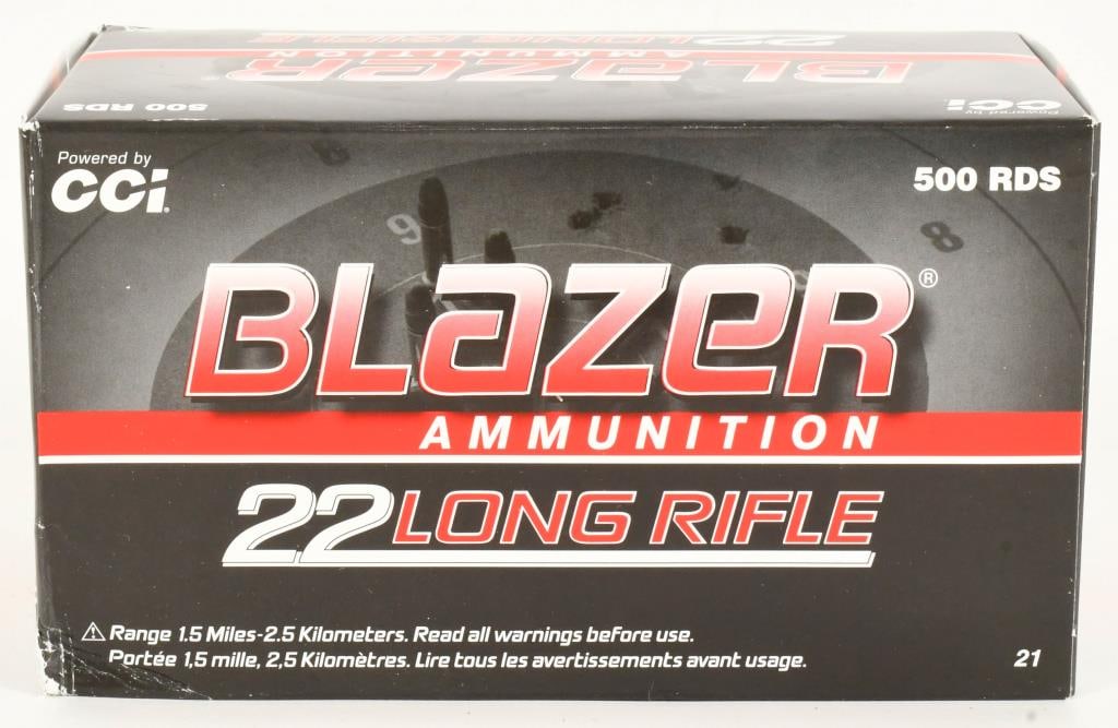 500 Rounds Of CCI Blazer .22 LR Ammunition: 500 Rounds Of CCI Blazer .22 LR Ammunition, 40 Grain Lead Round Nose Ammunition Made in USA