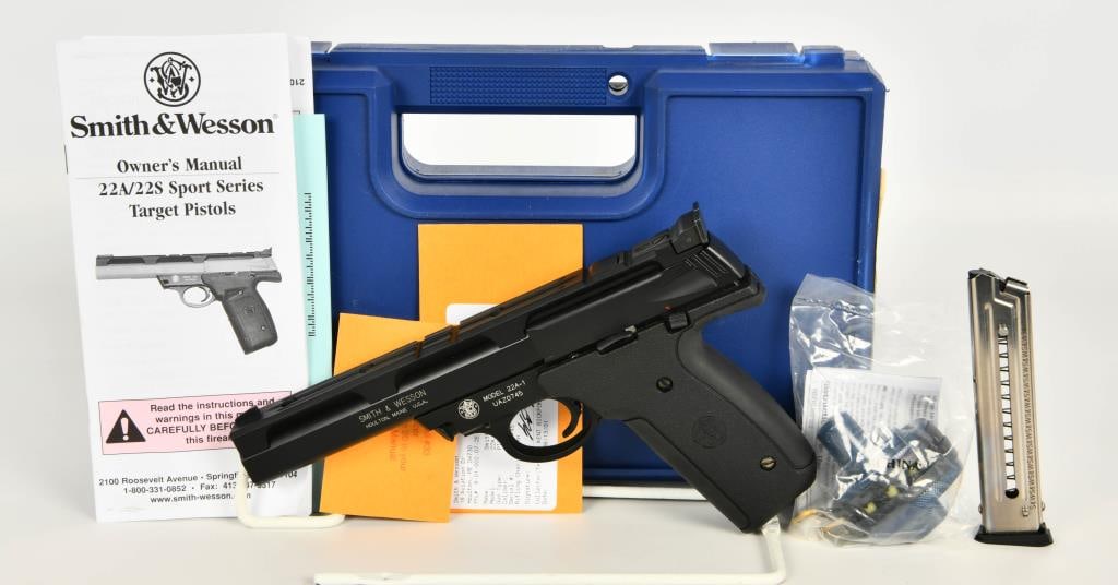 Smith & Wesson Model 22A-1 Semi Auto Target Pistol: Here is a Smith & Wesson Model 22A-1 Semi Auto Target Pistol Chambered in .22 LR, It Comes WIth Two Magazines, Paperwork, Lock, and in The Factory Hardcase. Appears in Excellent Like New Condition.
