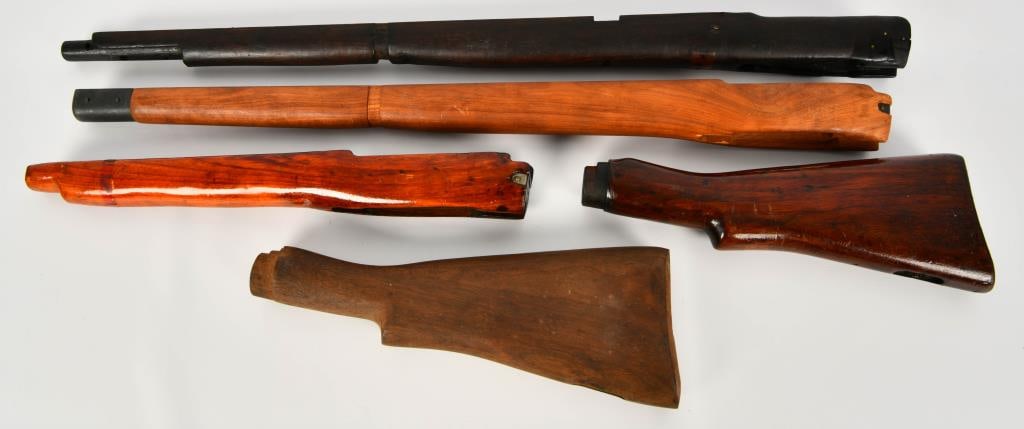 Lot of Various Wood Furniture: Contains 2 Lee Enfield Mk11 Butt Stocks, & 3 Unknown Wood Rifle Stocks