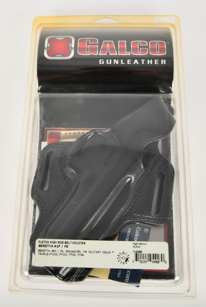 NIB Galco Leather holster For Beretta 92F/FS: Fletch High Ride Belt Holster Black Leather, Right Handed, Comes With COA