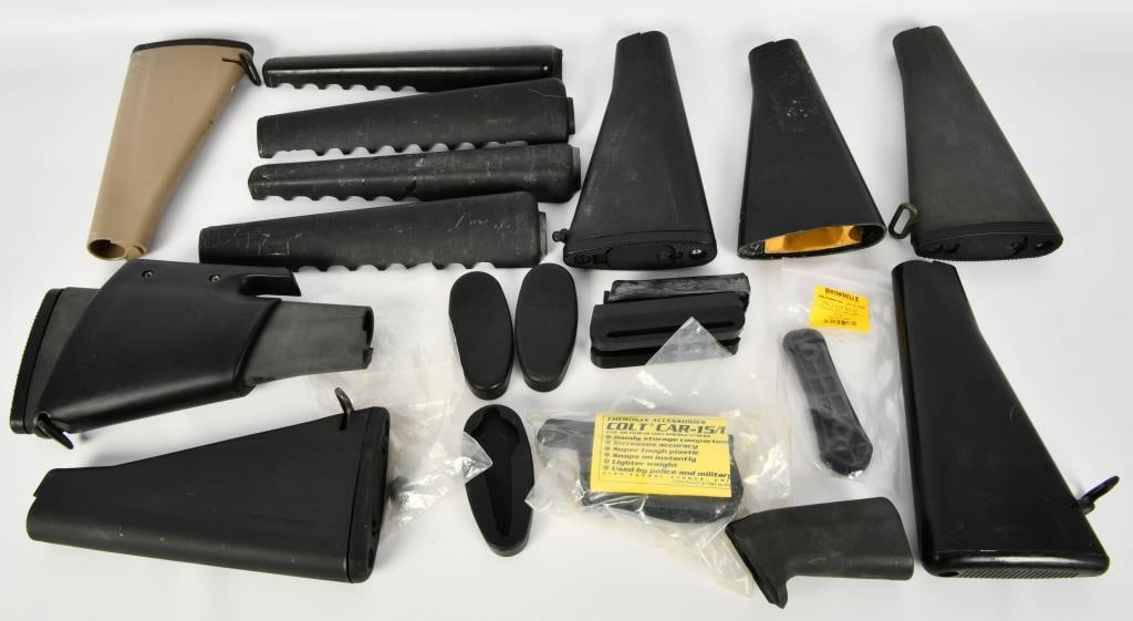 Large Lot of AR-15 Butt Stocks & Accessories: Various Color AR-15 Replacement Butt Stocks Mostly All Like In Good Condition & Also Comes With Butt Pads & AR-15 Rail Covers