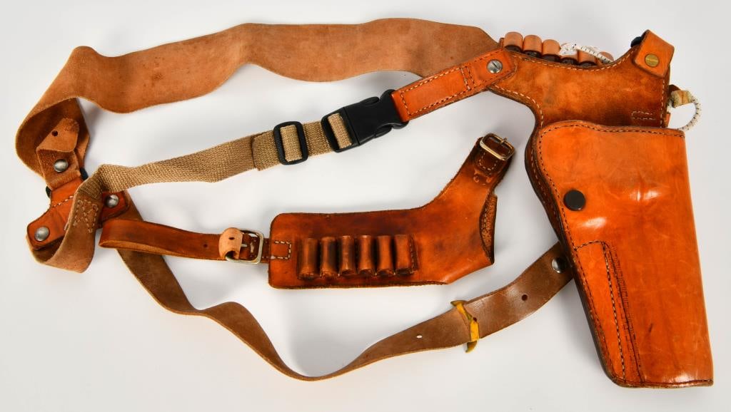 Leather Shoulder Holster & Leather Ammo Holster: JS Marked Large Frame Revolver Shoulder Holster & 1 Leather Ammo Loop Pouch