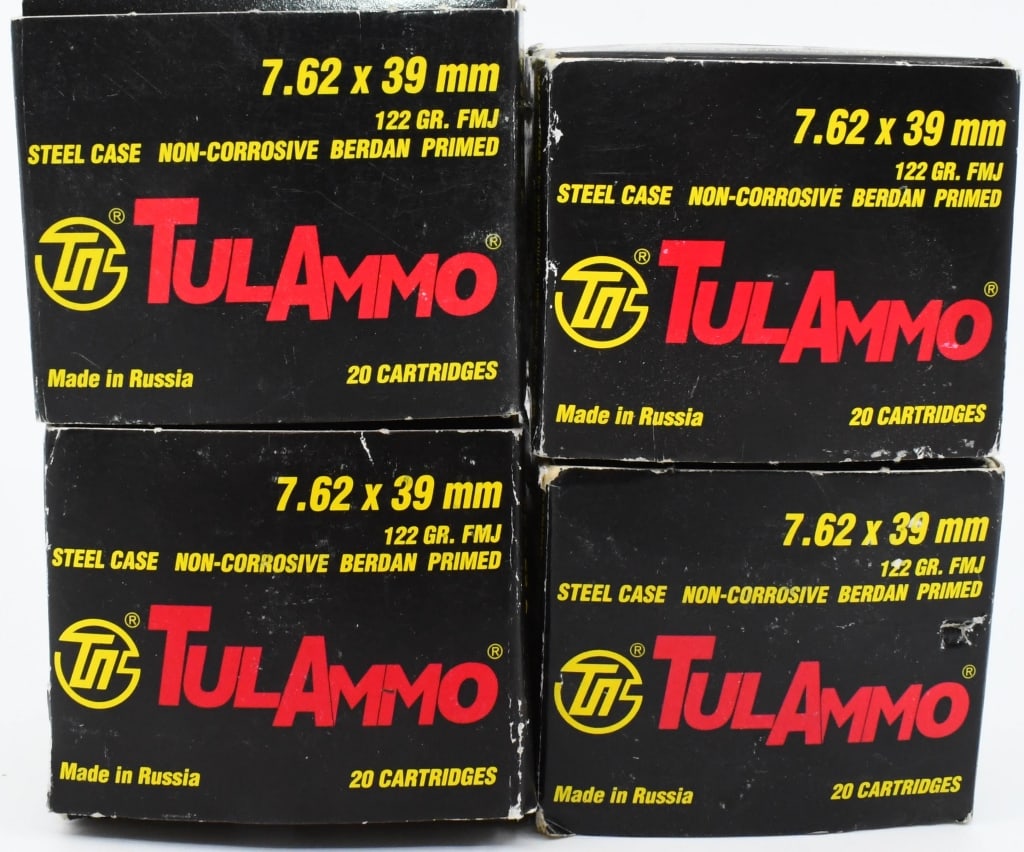 80 Rounds Of Tulammo 7.62x39mm Ammunition: 122 Grain Full Metal Jacket Steel Cased Berdan Primed Ammunition