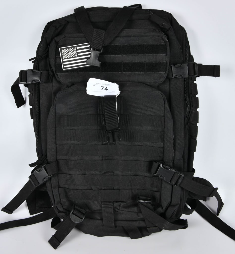 Black Tactical Field Backpack: Black Color, Has Molly Webbing , Adjustable Straps & Appears in overall Good Condition