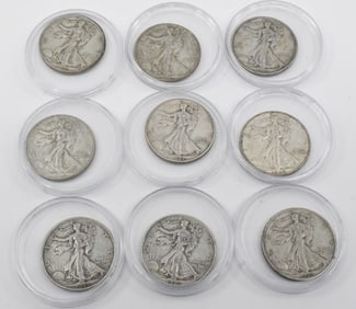 9 Uncirculated Walking Liberty Silver Half Dollars
