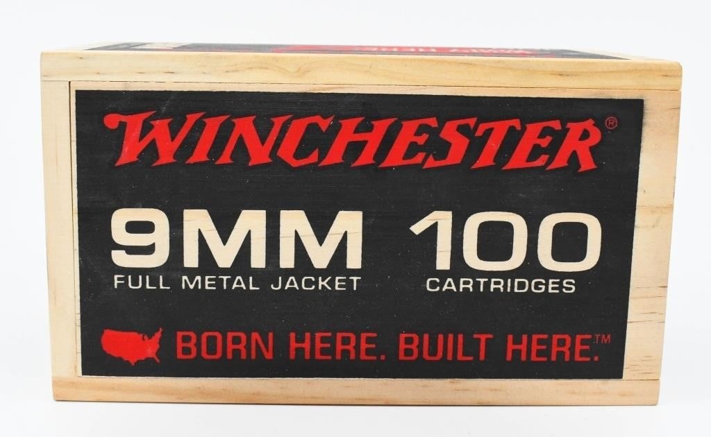 100 Rounds Of Winchester 9mm Luger Ammunition: 115 Grain Full Metal Jacket Comes In Original Collector Wood Crate Made In USA