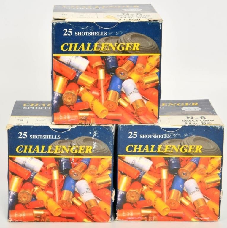 75 rounds Challenger 28 Ga Shotshells Skeet loads: lot contains 3 boxes or 75 rounds of the Challenger 28 Gauge Skeet loads 2 3/4 length with 3/4 oz 21 grain