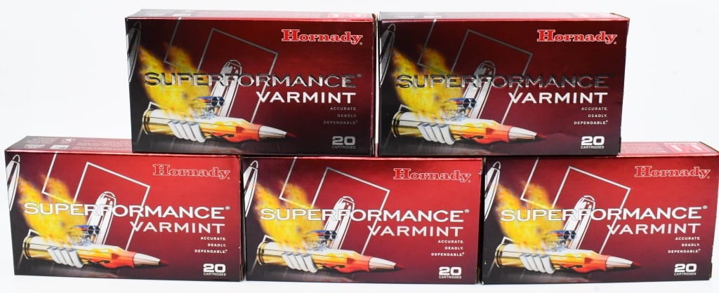 100 Rounds Of Hornady .22-250 Rem Ammunition: 50 Grain Superformance V-Max Brass Cased Varmint Ammunition