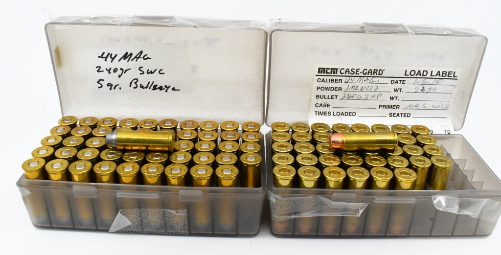 89 Rounds Of Reman .44 Magnum Ammunition: Remanufactured Brass Cased 240 Grain Ammunition With Plastic Ammo Storage Containers