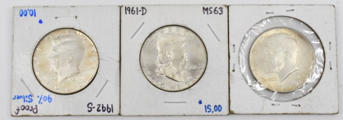 1 Franklin & 2 Kennedy Silver Coins