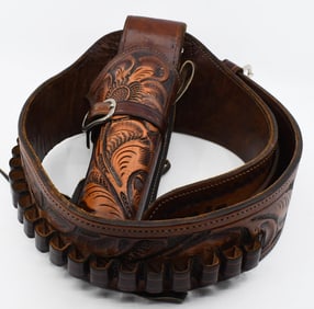 Tooled Leather Belt & Holster Combo Set
