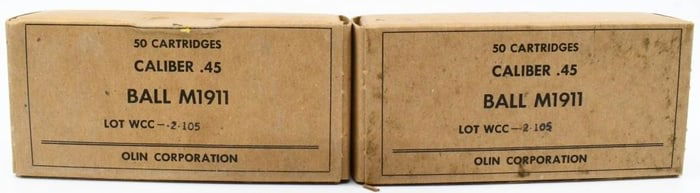 100 Rounds Of Ball M1911 .45 ACP Ammunition