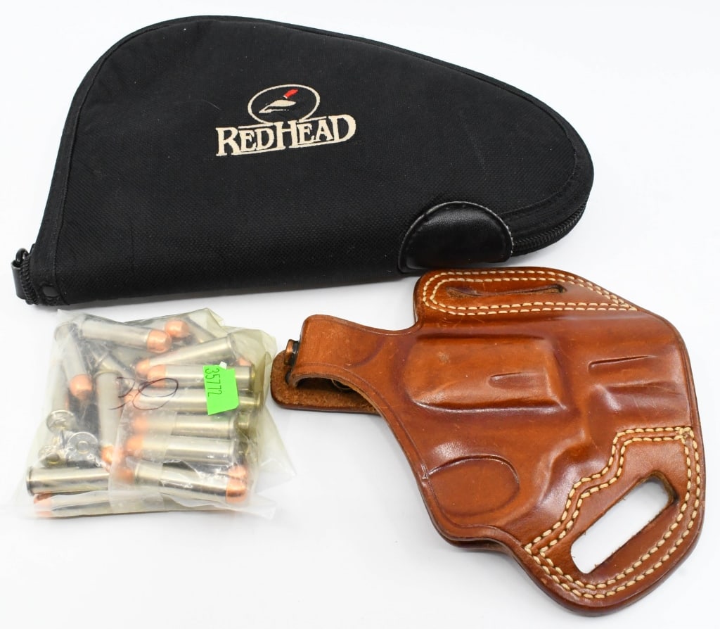 30 Rds Of .357 Mag Ammo, Pistol Case & Holster: 30 Rounds Of Nickel Plated .357 Magnum Ammunition With 1 Soft Padded Pistol Case & 1 Galco Right Handed leather Holster