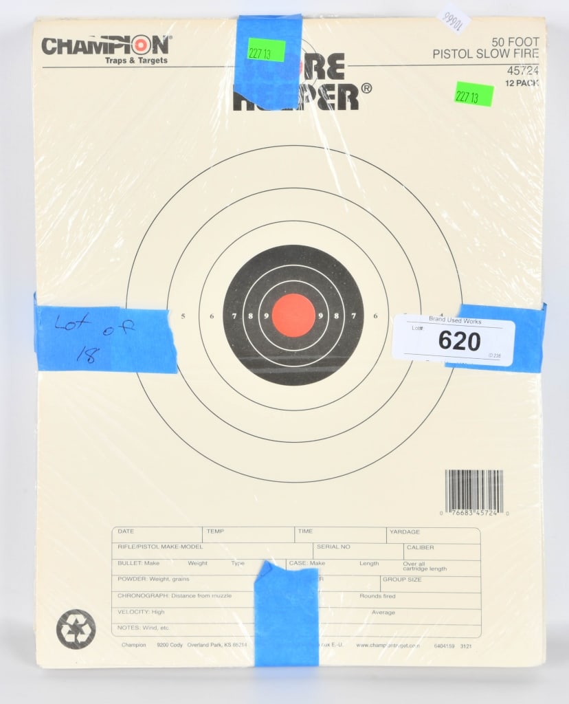 18 PKs Champion 50' Pistol Slow Fire Paper Targets: 18 Packs each Pack Has 12 Paper Targets for a total of 216 Paper Targets 11"x16"