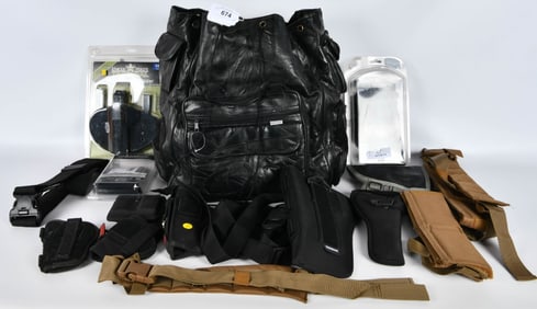 Large Lot of Various Holsters & Leather Backpack