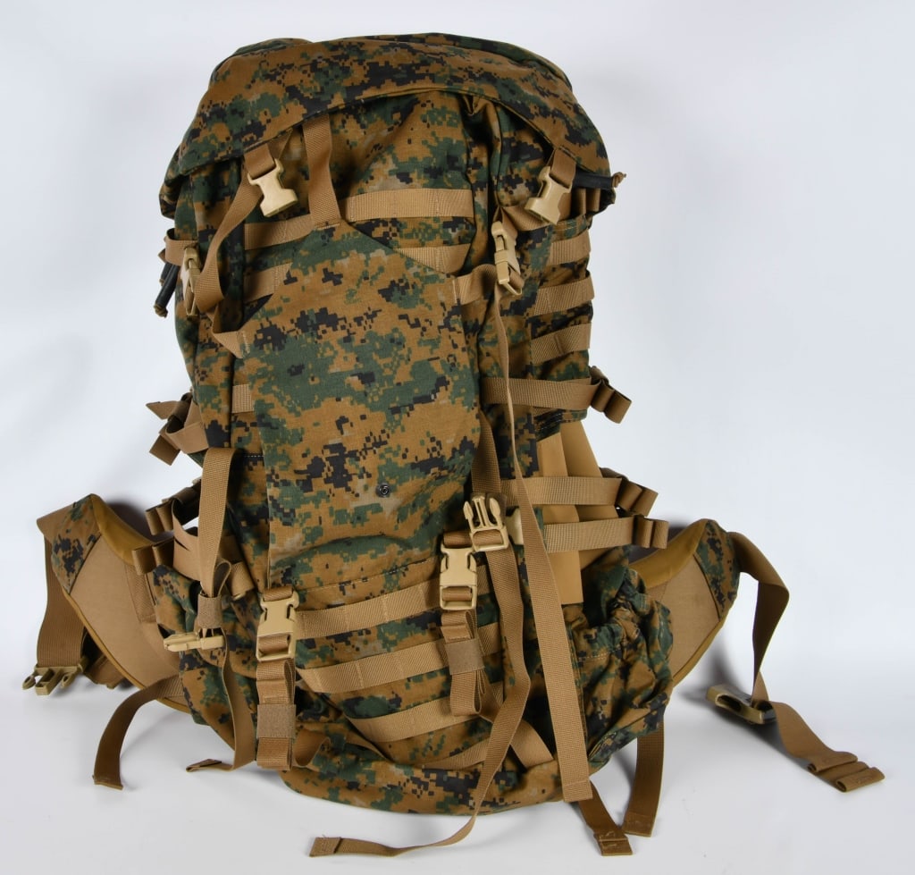 Propper International Inc Camo Brace Backpack: Large Size Camo Color Nylon Material , Lots Of Storage Pockets , Appears in Overall Good Condition