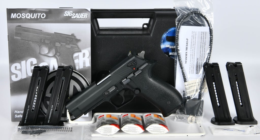 Sig Sauer Mosquito Semi Auto Pistol .22 LR: Prepare for effective training at the range with the Sig Sauer Mosquito Semi Auto Pistol, chambered in the versatile .22 LR. This firearm, presented in a sleek black-on-black design, is purpose-built 