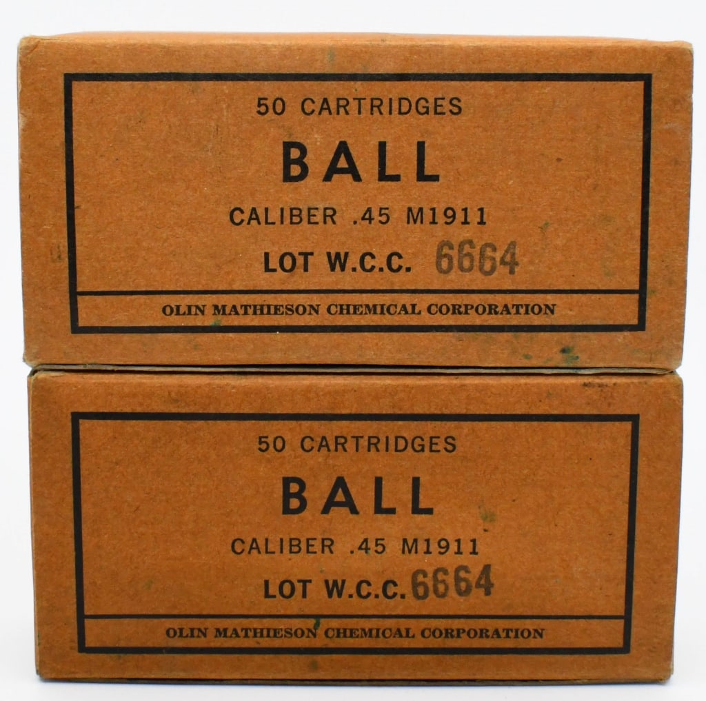 100 Rounds Of Ball M1911 .45 ACP Ammunition: W.C.C Olin Mathieson Chemical Corporation Manufactured In the Original Boxes