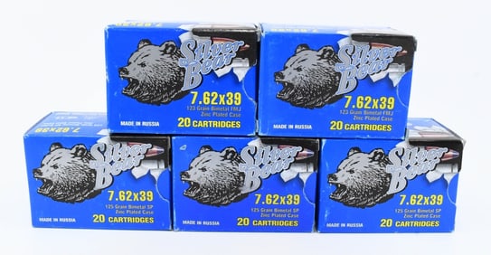 100 Rounds Of Silver Bear 7.62x39 Ammunition