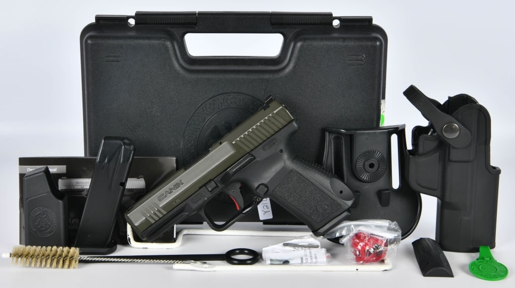 Century Arms Canik TP9SF Elite 9mm Semi Auto: Up Next We Have a Century Arms Canik TP9SF Elite Semi Auto Pistol Chambered in 9mm Luger, Comes With Two 15 Round Magazines, 4.19" Barrel, Interchangeable Grips, Black Polymer Frame, OD Green Slide Fi