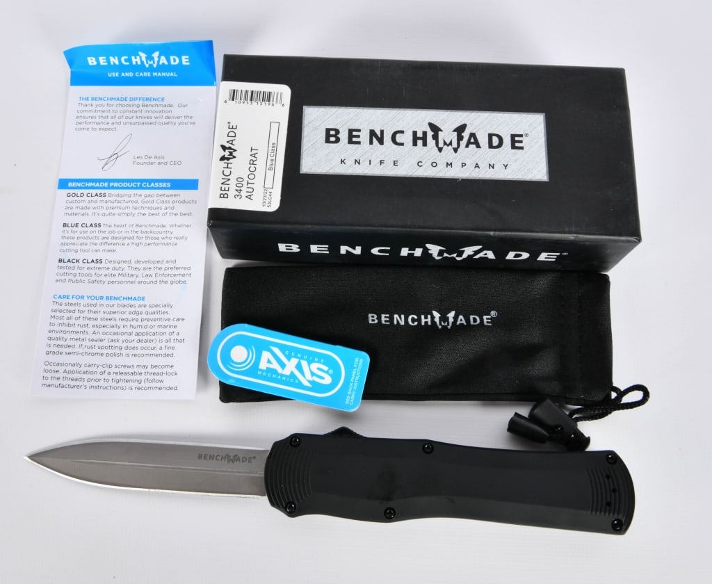 New In Box Benchmade 3400 Autocrat Knife: Designed with purpose and built to last, the Autocrat sets a high bar for durability and performance matched only by our promise that it will be yours, for life.