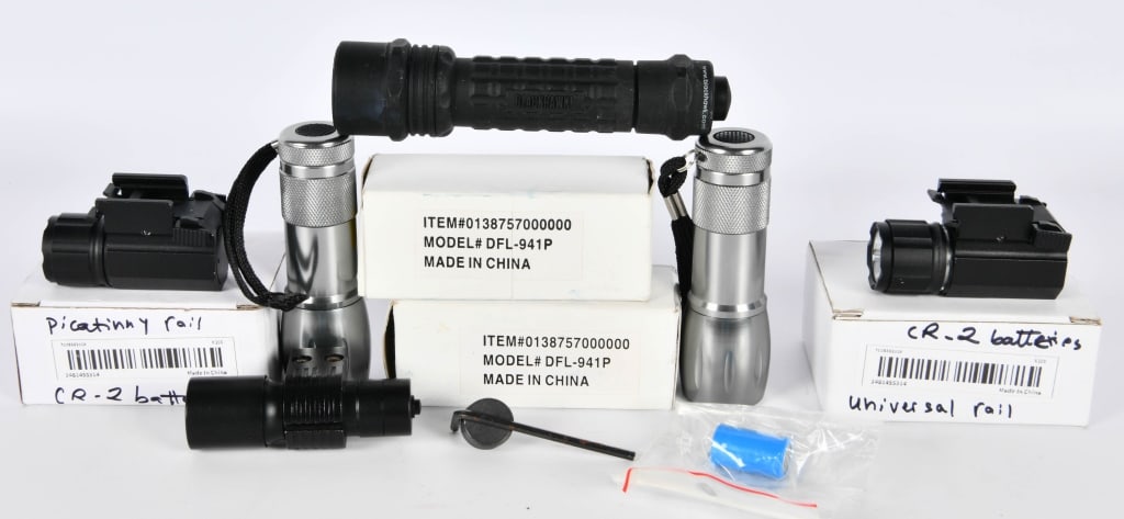 Lot of Various Flashlights, & Weapon Lights: 3 New Black Color Weapon Attachment Flashlights & 3 Mini Flash Lights