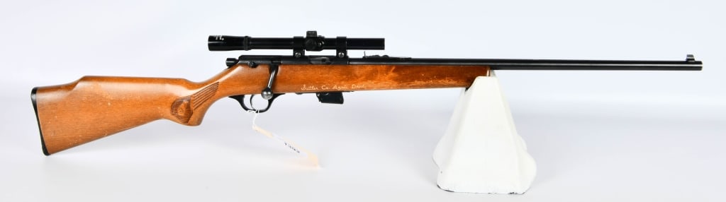 Marlin Glenfield Model 20 Bolt Action .22 JM: Up Next We Have a Marlin Glenfield Model 20 Bolt Action Rifle Chambered in .22 LR, Comes With One Detachable Magazine, JM Marked, Front and Rear Sights, and Topped With a Scope, Wood Squirel Stock Mar