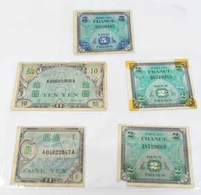 5 Collector WWII Military Currency Bills