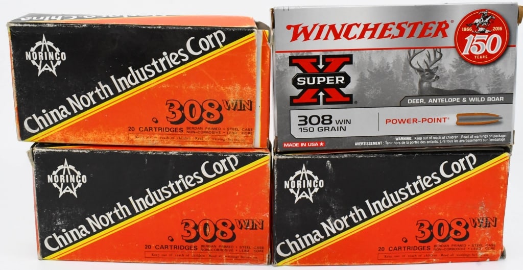 80 Rounds Of .308 Win Ammunition: 60 Rounds Are Norinco 147 Grain Full Metal Jacket & 20 Rounds Are Winchester 150 Grain Super-X