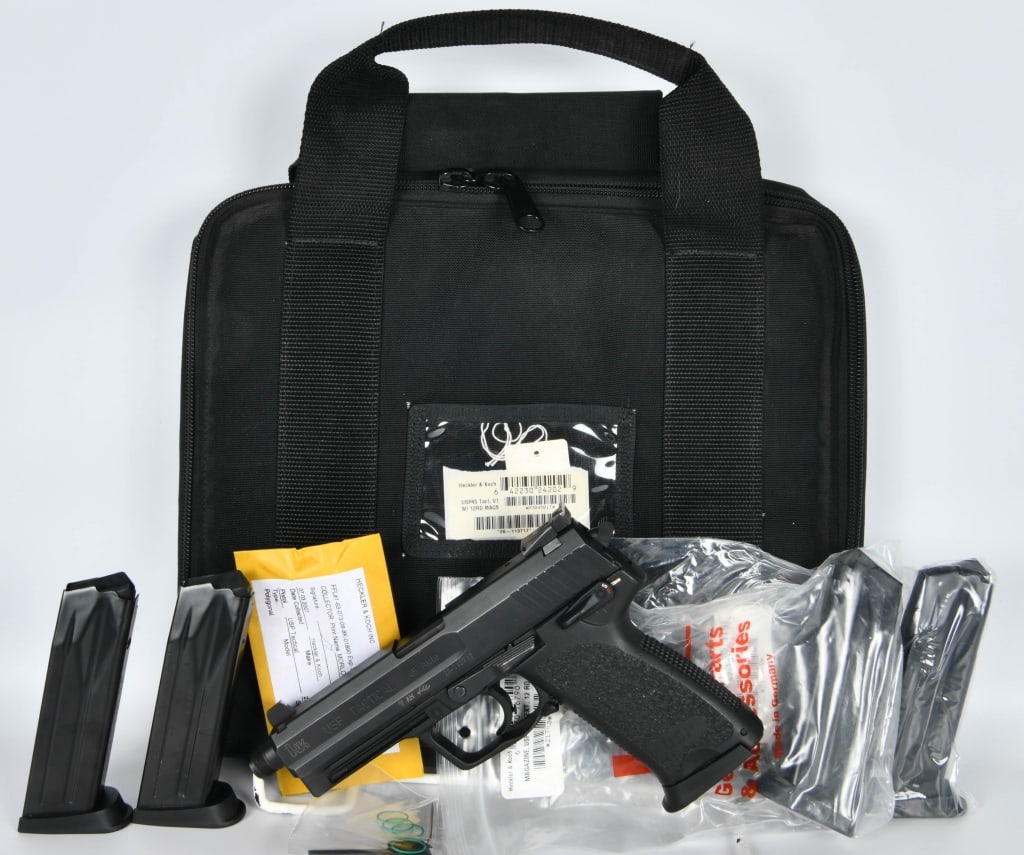 Heckler & Koch Model USP 45 Tactical with Case: Up Next We Have a Brand New Heckler & Koch Model USP 45 Tactical Semi Auto Pistol Chambered in .45 ACP, and Comes in a HK Case With a Total of Five Magazines, paperwork, and Accessories, Introduced in
