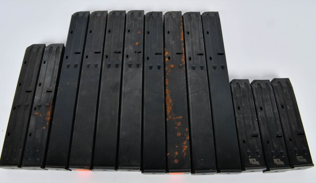 (13) various UZI .45 ACP magazines: 8 mags are 22-round magazine, Fits UZI? .45 ACP carbine and SMG Magazine body constructed of heat treated steel with black oxide finish, Injection molded magazine follower, Magazine spring formed from