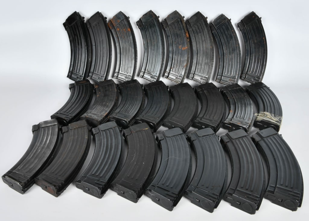 (24) CHINESE SURPLUS AK-47 30rd MAGAZINE: This is the right mag for your Norinco AK-47! Flatback blued steel, welded construction, 7.62x39mm Chinese military surplus. No sales to CA, CO, CT, IL, MA, MD, NJ, NY, Washington D.C. (Could be pre b
