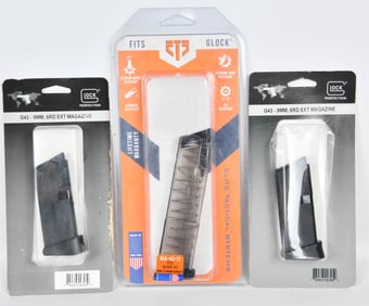 (2) New Glock OEM G43-9mm 6 rd EXT magazine &
