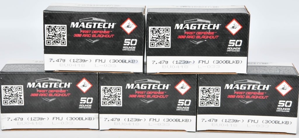250 Rounds Of Magtech .300 AAC Blackout Ammo: 123 Grain Full Metal Jacket First Defense Brass Cased Ammunition