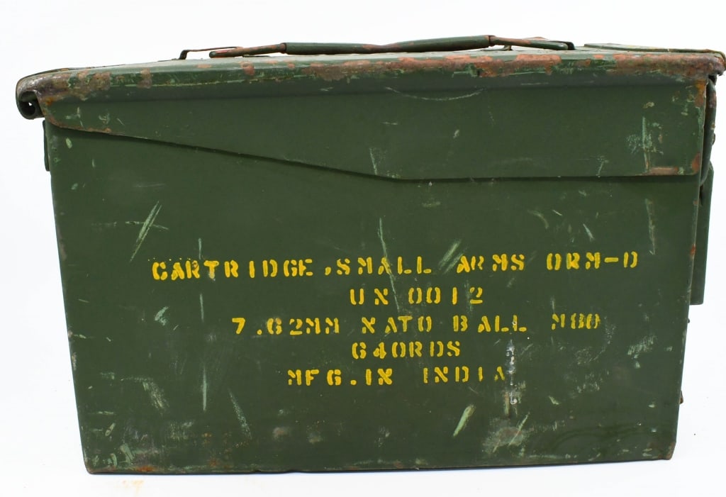 640 Rounds Of 7.62x51mm Ammunition: India Made Brass Cased Full Metal Jacket .308 Ammunition With Large Metal Ammo Can