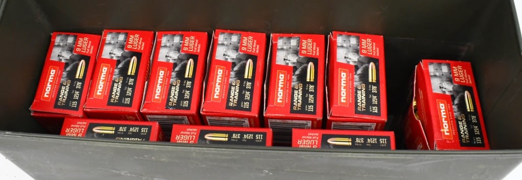 500 Rounds Of Norma 9mm Luger Ammunition: 115 Grain Full Metal Jacket Range & Training Ammunition Comes With Metal Ammo Can