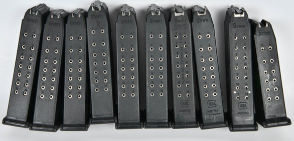 (10) Glock 17 Magazines three are Glock factory