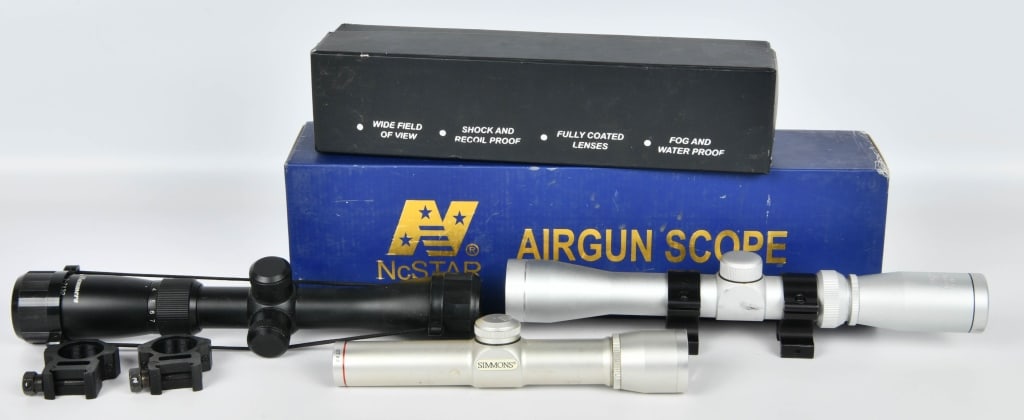 Simmons, NcStar & Hammers Handgun Scope: 1 Matte Black Hammers 2-7x32 Scope, 1 Simmons 2x20 Silver Color Scope & 1 NcStar 2-7x32 Handgun Scope With Scope Rings Silver Finish