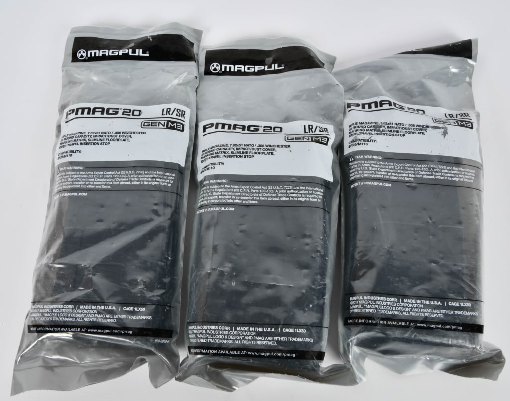 (3) PMAG 20 LR/SR Gen M3 Rifle Mags 7.62X51 20rd: Magpul PMAG 20 Round Magazine LR/SR GEN M3 7.62x51 MAG291 BLK The PMAG 20 LR/SR GEN M3 brings the M3 improvements to the 20 round 7.62 NATO/.308 Winchester SR 25 magazine form factor. All of the GEN M