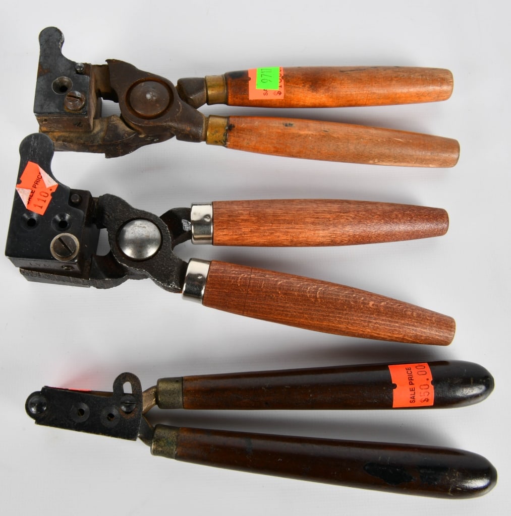 3 Sets Of Bullet Moulds W/ Handles: 1 Lyman Ideal #432 Bullet Mould, 1 Vintage Armsport .45 Caliber Bullet Mould With Wood Handle Made in Italy, & 1 Lyman #257 Double Cavity Bullet Mould With Wood Handle