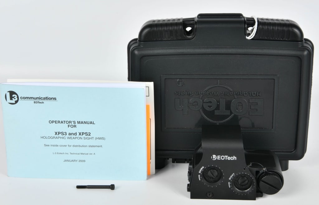 EOTECH XPS2 Holographic Weapon Sight: EOTECH XPS2 2: Holographic Weapon Sight in black with 68MOA ring and (2) 1 MOA dot reticle Mount: Compatible with both 1" weaver and MIL STD 1913 rails Adjustable Brightness: The XPS2 has 20 brightnes