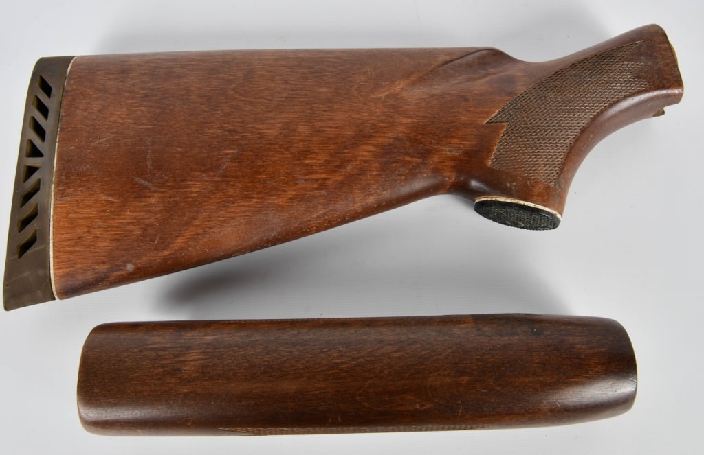 Checkered Wood Butt Stock & Forend: Shotgun Checkered Wood Butt Stock Appears in Overall Good Condition & Comes With Checkered Wood Forend