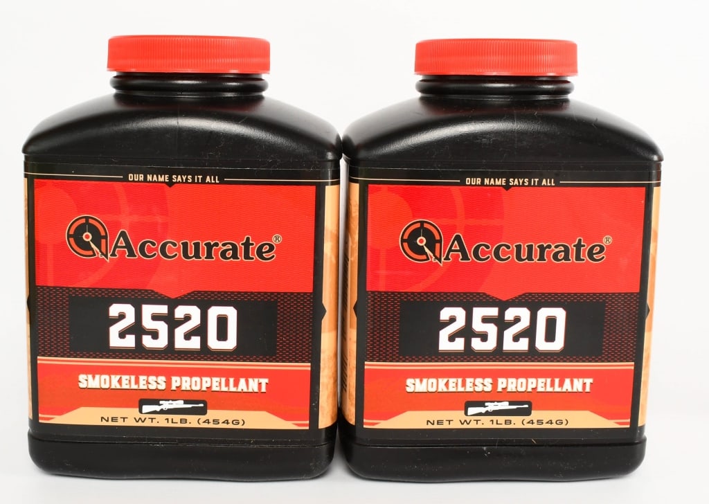 Accurate 2520 Smokeless Propellant 2(1lb) bottles: lot contains (2) 1 pound bottles of the Accurate 2520 Smokeless Propellant. Accurate 2520 is a medium burning, double base, spherical rifle propellant designed around the 308 Winchester. 2520 is their