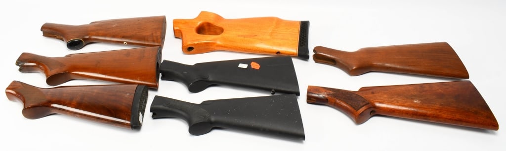 8 Repalcement Buttstocks: Various Size 1 is a Thumb Hole Design Wood Stock & 3 Are Checkered Wood Stocks Great Gun Smith Lot