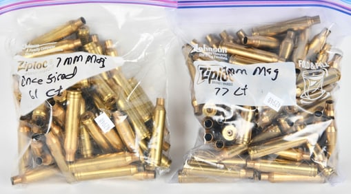 138 Count Of 7mm Mag Empty Brass Casings