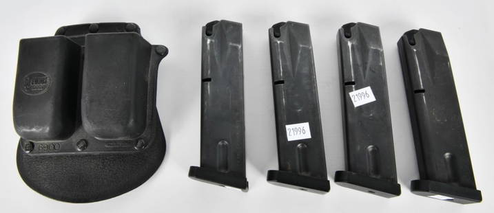 Lot of 4 Factory Beretta 92 .40 S&W Mags & Holster: Here We Have a Lot of 4 Factory Beretta 92 Magazines Marked LE Govt Use Only Chambered For .40 S&W 11 Round Capacity & a Fobus Dual Mag Holster.