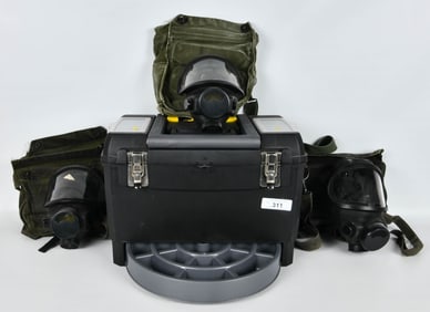 3 Military Chemical Gas Mask W/ Tool Box