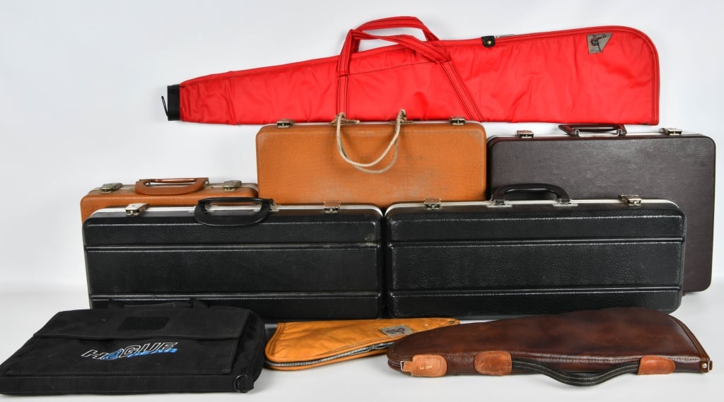 9 Pistol/Rifle Protective Hardcases & Soft Cases: 5 Larger Size Pistol Hardcases, 3 Soft Padded Pistol Cases & 1 Rifle/Shotgun Soft Case