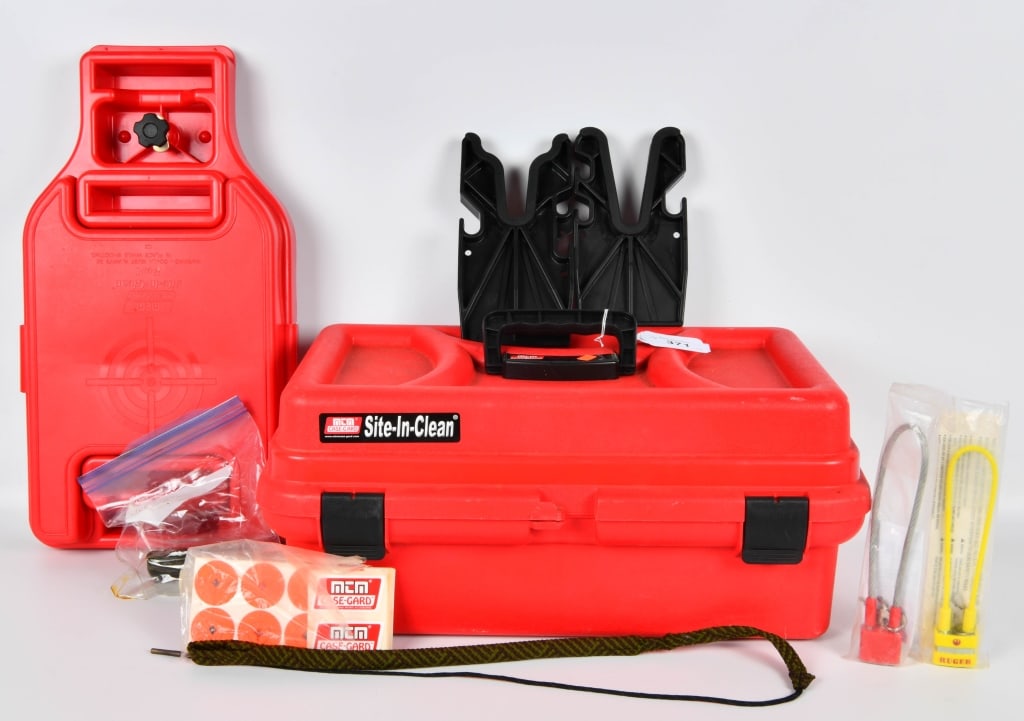 MTM Case Gard Site In Clean Tool Box: Portable Gun Cleaning Tool Box With Shooting Stand Combo , Contains Some Gun Cleaning Accessories